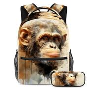 Colorful Monkey Ultimate Convenience, juego de 2 mochilas escolares para niños con mochila y estuche, Multicolor#01, B:29.4x20x40cm P:19x7.5x3.8cm, Mochilas Daypack