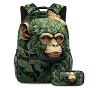 Colorful Monkey Ultimate Convenience, juego de 2 mochilas escolares para niños con mochila y estuche, Multicolor#07, B:29.4x20x40cm P:19x7.5x3.8cm, Mochilas Daypack