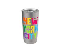 Colorful New York City Outfit, New York City Graphic Style Vaso térmico de acero inoxidable de doble pared
