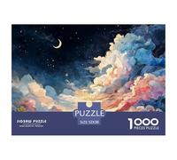 Colorful Night A Crescent Moon and Star 1000 Stück Premium-Karton Puzzle Kitten Stressabbau Kreatives Spiel Puzzles Als Wohnaccessoires 52x38cm/1000pcs