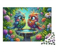 Colorful Owl Couple Colourful Two Cute Birds at Fountain 1000 Pieces Jigsaw for Adults Beautifully Illustrated Challenging Home Activity 52x38cm/1000pcs