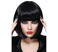 colorful panda Peluca Corto Recto Negro Afro Bob con Flequillo para Mujer, Color Natural Brasileña Pelo Completo Sintéticas Hecho a Máquina Pelucas para Cosplay Disfraces 10" (color: negras)