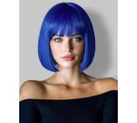 Colorful panda Peluca de mujer azul Bob corto pelo liso con flequillo para mujeres resistente al calor sintético natural Dakr azul pelo para cosplay fiesta diaria 30,5 cm