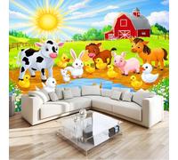 Colorful Papel pintado mural 3D, Dibujos Animados Lindos Animales Ternero Conejo DIY decorativo creativo para salón comedor dormitorio restaurante oficina habitación infantil - 200 x 140 cm