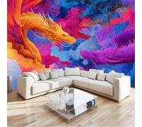 Colorful Papel pintado mural, Fantasía Vibrante Dragones Mural decorativo de pared con impresión artística no tejida, para sala de estar cocina comedor dormitorio 200 x 140 cm
