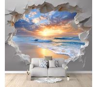 Colorful Papel pintado panorámico no tejido 200 x 140 cm Tamaño personalizado, póster mural gigante 3D, Hermosa Playa Atardecer para sala de estar dormitorio o restaurante
