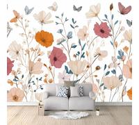 Colorful Papel pintado panorámico no tejido 250 x 175 cm Tamaño personalizado, póster mural gigante 3D, Minimalista Flores Plantas Mariposas para sala de estar dormitorio o restaurante