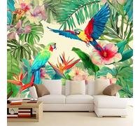 Colorful Papel pintado panorámico no tejido 250 x 175 cm Tamaño personalizado, póster mural gigante 3D, Acuarela Plantas Tropicales Flores Pájaros para sala de estar dormitorio o restaurante