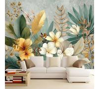 Colorful Papel pintado panorámico no tejido 400 x 280 cm Tamaño personalizado, póster mural gigante 3D, Acuarela Hojas Tropicales Flores para sala de estar dormitorio o restaurante