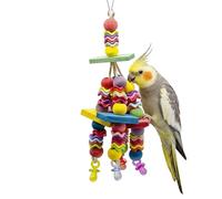 Colorful Parrot Chew Toy - Interactive Bead Hanger for Active Birds Play | Wood Acrylic Paper Metal Build, Bright Textured Chewing Blocks, Hanging Cage Accessory for Macaw Cockatoo Conure Enrichment