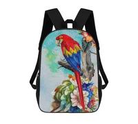 Colorful Parrot with Floral Watercolor Painting Mochila Infantil Para Niñas Y Niños, Mochila De Día, Escuela Primaria, Perfecta Para La Vuelta Al Cole O Educación Física, Regalos Y Viajes 17inch
