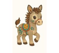 Colorful Pony: Daily planner featuring a playful embroidered pony with decorative saddle, perfect for kids and horse lovers.