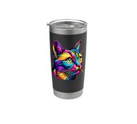 Colorful Pop Art Chausie Jungle Curl Cat Vaso térmico de acero inoxidable de doble pared
