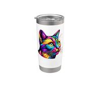 Colorful Pop Art Chausie Jungle Curl Cat Vaso térmico de acero inoxidable de doble pared