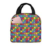 Colorful Puzzle Piece Concienciación sobre el autismo Bolsa de almuerzo aislada para mujeres Fiambrera reutilizable Hombres Contenedores de alimentos Bolsas de refrigeración portátiles Bolsa de refrig