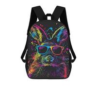 Colorful Rabbit Sunglasses Art Print-1 Mochila Escolar, Mochila Informal, Mochila De Día, Mochila Escolar, Mochila De Trabajo, Mochila De Viaje Para Adolescentes, Niñas, Niños, Mujeres Y Hombres 17inc
