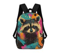 Colorful Raccoon Portrait with Vinyl Record Rebel Raccoon Urban Pop Animal Portrait Mochilas Para Niños Y Estudiantes, Mochilas Escolares Impresas En 3D, Mochilas Para Estudiantes De Primaria Y Secu