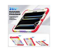 (Colorful Red, Multicolor) For iPad Pro 11 (2024) Case Rotating Kickstand PC+Silicone Tablet Cover with Shoulder Strap PET Film