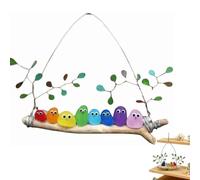 Colorful Sea Glass Bird Perch, Sea Glass Birds on Branch Driftwood Hanging Decor, Sea Glass Bird Wall Art, Rainbow Driftwood Decor for Coastal Home Window Gift (8 Birds)