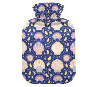 Colorful Sea Shell - Botella de agua caliente azul oscuro con cubierta suave, bolsas de agua de 1 litro para calambres menstruales