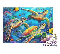 Colorful Sea Turtles Colourful Sea Turtle Group Collage 1000 Pcs Jigsaws for Adults The Impossible Challenge Fun Present 70x50cm/1000pcs