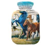 Colorful Seven Running Horses - Bolsa de agua caliente y funda suave y cálida para cama de invierno, cuello y hombros, 2 L