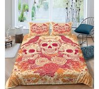 Colorful Skulls, Roses and Tropical Flowers Funda Nórdica Microfibra Impresión 3D Juego De Ropa De Cama Funda Y Fundas De Almohada para Niñas Y Niños King(220x240cm)
