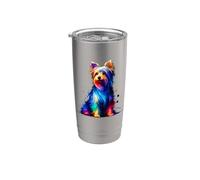 Colorful Splash Art Australian Silky Terrier Sydney Silky Vaso térmico de acero inoxidable de doble pared