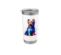 Colorful Splash Art Australian Silky Terrier Sydney Silky Vaso térmico de acero inoxidable de doble pared