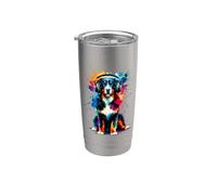 Colorful Splash Art Headphones Entlebucher Mountain Dog Vaso térmico de acero inoxidable de doble pared