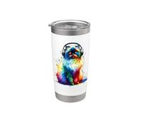 Colorful Splash Art Headphones Himalayan Cat Persian Vaso térmico de acero inoxidable de doble pared