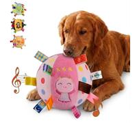 Colorful Squeaky Hanging Dog Training Toy, 6-Inch Soft Stuffed Ball with Cotton Material and Built-in Bell, Dog Soccer Ball with Straps, Funny Interactive Elasticity Chew Toys (Style-A)