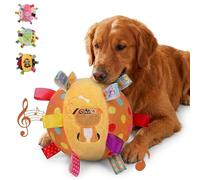 Colorful Squeaky Hanging Dog Training Toy, 6-Inch Soft Stuffed Ball with Cotton Material and Built-in Bell, Dog Soccer Ball with Straps, Funny Interactive Elasticity Chew Toys (Style-B)