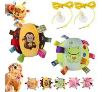 Colorful Squeaky Hanging Dog Training Toy, 6-Inch Squeaky Hanging Dog Toy, Soft Stuffed Ball with Cotton Material, Built-in Bell, Interactive Tug Chew Toys for Small Medium Dogs Indoor Play (F-1)