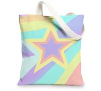 Colorful Star - Bolsa de lona con diseño de estrellas, elegantes bolsas de comestibles reutilizables, ligeras y ecológicas, con correa para el hombro, 33 x 38 cm