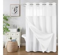 Colorful Star - Cortina de ducha sin ganchos, forro de tela botón a presión, nido de abeja, grueso, resistente, ventana superior de malla, estilo hotel, juego de baño impermeable, 183 x 191 cm, blanco