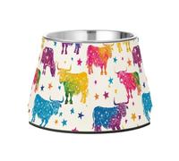 Colorful Stars Highland Cow - Cuencos elevados de acero inoxidable para mascotas, cuencos básicos para perros pequeños, aptos para bigotes