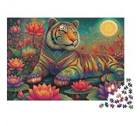Colorful Tiger Fantasy 100% Recycled Cardboard Colorful Lotus Tiger Art 1000Pc Jigsaw for Adults Challenging & Brainteasing 70x50cm/1000pcs