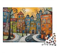 Colorful Townscape Art 100% Recycled Cardboard Whimsical Cityscape Art 1000 Piece Jigsaw Puzzle for Adults Beautifully Illustrated Unique 70x50cm/1000pcs