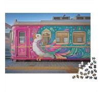 Colorful Train Art 100% Recycled Cardboard Colorful Building Mural 1000 Piece Jigsaw Puzzle for Adults Beautifully Illustrated Unique 38x26cm/1000pcs