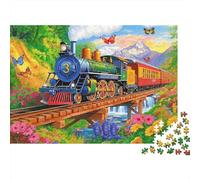 Colorful Train Journey 100% Recycled Cardboard Colorful Steam Train Art 1000Pc Jigsaw for Adults & Kids Unique Beautifully Illustrated 70x50cm/1000pcs