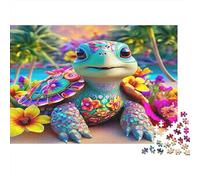 Colorful Turtle Art 100% Recycled Cardboard Floral Baby Turtle Art 1000Pc Jigsaw for Adults Challenging & Brainteasing 52x38cm/1000pcs
