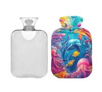 Colorful Underwater Creatures - Botella de agua caliente con funda de terciopelo, bolsa de agua caliente transparente de 2 L para aliviar el dolor del período de hombro, calentador de cama