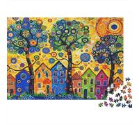 Colorful Village Art 100% Recycled Cardboard Floral House Village Art 1000 Piece Jigsaw Puzzles Adults and Children Fun Present 70x50cm/1000pcs