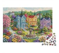 Colorful Village Homes Colourful Spring Village Garden Art 1000 Pieces Puzzle for Adults Unique Classic Educational Games 52x38cm/1000pcs