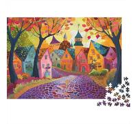 Colorful Village Scene 100% Recycled Cardboard Lavender Town Street Art 1000 Piece Jigsaw Puzzles Adults and Children Beautiful Decoration 70x50cm/1000pcs