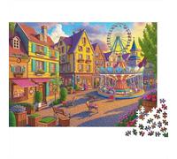 Colorful Village Square 100% Recycled Cardboard Amusement Park Town Art 1000Pc Jigsaw for Adults Challenging & Brainteasing 52x38cm/1000pcs
