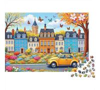 Colorful Village Street 100% Recycled Cardboard Town with Yellow Car Art 1000 Piece Puzzle for Adults The Impossible Challenge 52x38cm/1000pcs