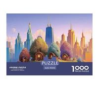Colorful Watercolor of The Chicago 1000 Pcs Papel Ecológico Rompecabezas Whimsical Skyline Liberador De Estrés Juego Creativo Puzzle para Niños Pequeños 70x50cm/1000pcs