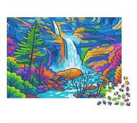 Colorful Waterfall Scene 100% Recycled Cardboard Psychedelic Waterfall Art 1000Pc Jigsaw Puzzle For Adults & Kids Fun Present 70x50cm/1000pcs